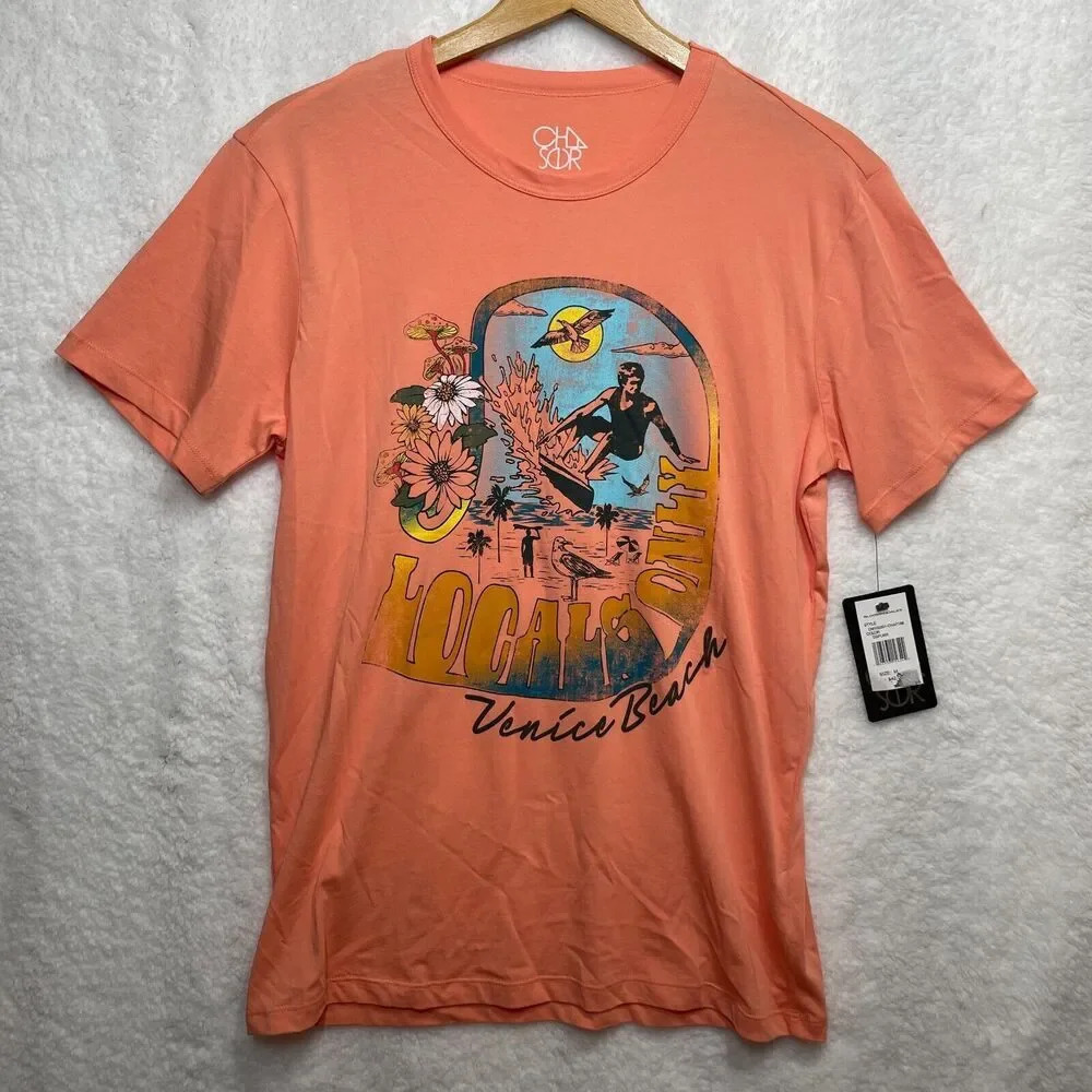 Chaser Venice Beach Graphic T-Shirt Palm Tree Print Short Sleeve Crew New SZ‎ M